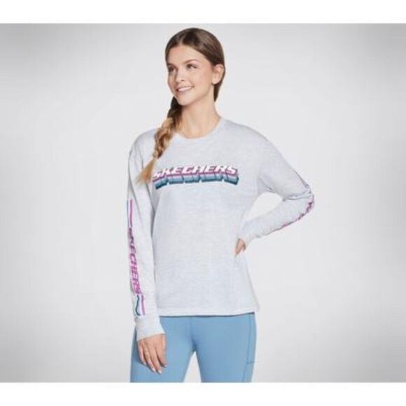 Skechers Women's GOlounge Stacked Long Sleeve Tee, Light Gray, XS - Picture 1 of 12